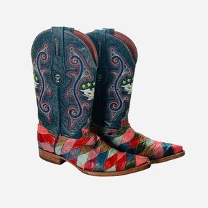 El General Cowgirl Cowboy Leather Patchwork Embroidered Boots Size 6